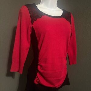 Iz Byer Red Sweater with Black Trim